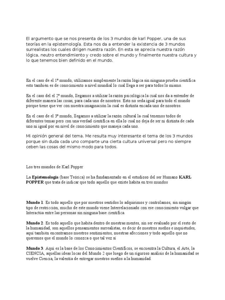 Los 3 Mundos de Karl Popper PDF Karl Popper Razón