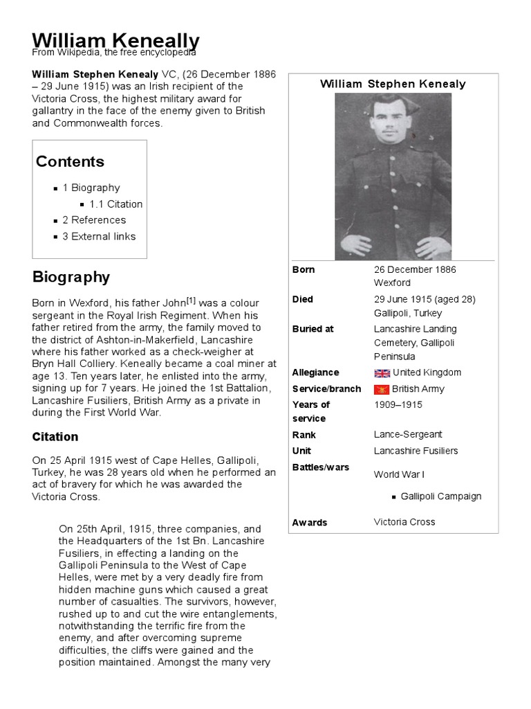 The Story of William Stephen Keneally VC | PDF | Warfare | Military ...