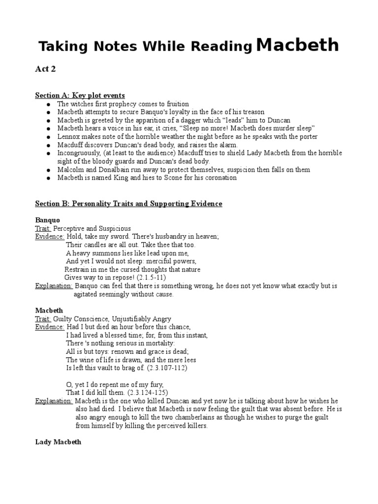 English Macbeth Study Notes | PDF | Macbeth | Shakespearean Tragedies