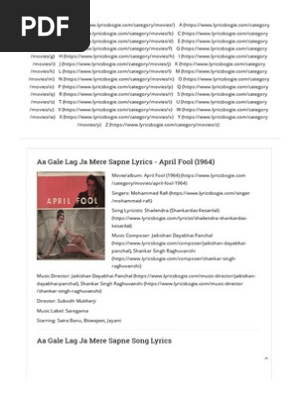 Gale Lag Ja Mere Sapne Lyrics April Fool 1964 Songs Lyrics Latest Hindi Lyrics Bollywood Entertainment General