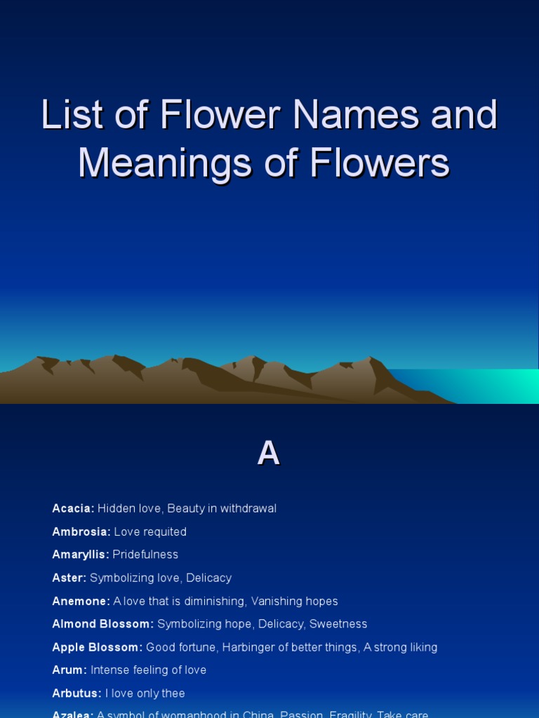 List of Flower Names and Meanings of Flowers PDF Love Plants