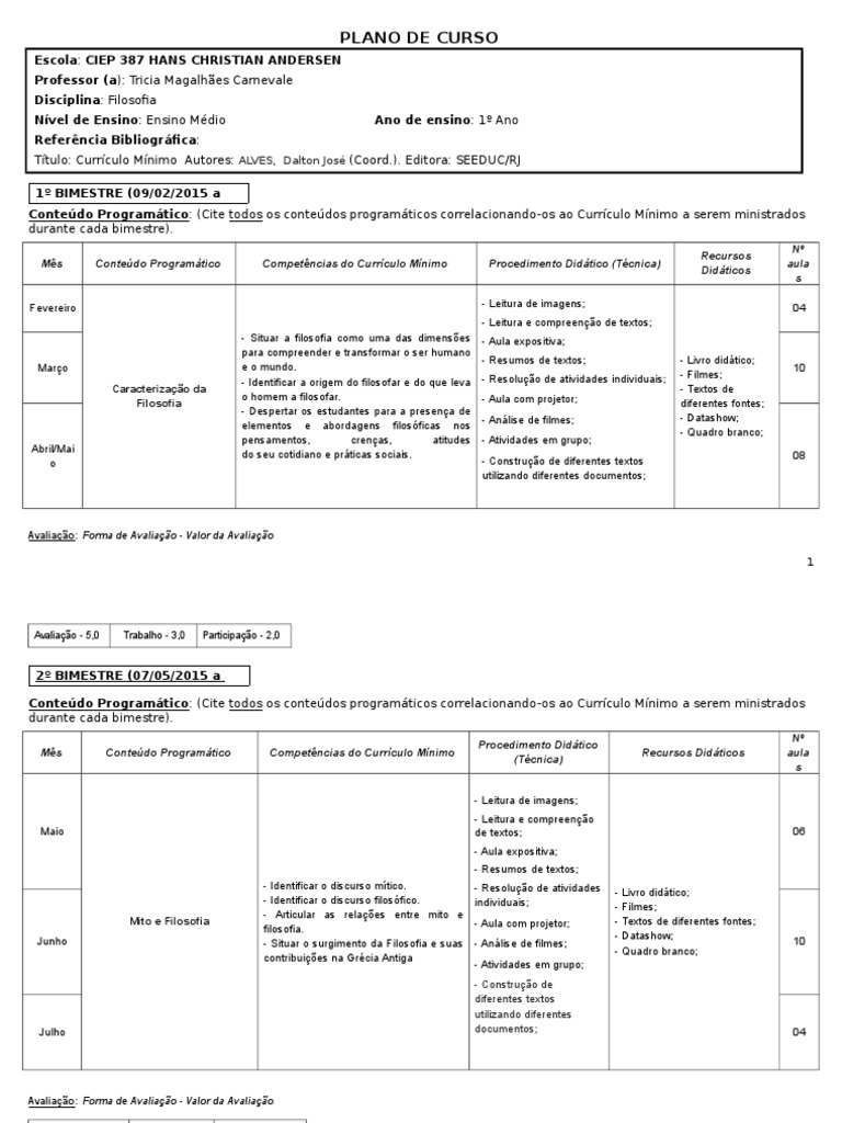 Plano de Curso de Filosofia para Ensino Médio | PDF | Livros | Science