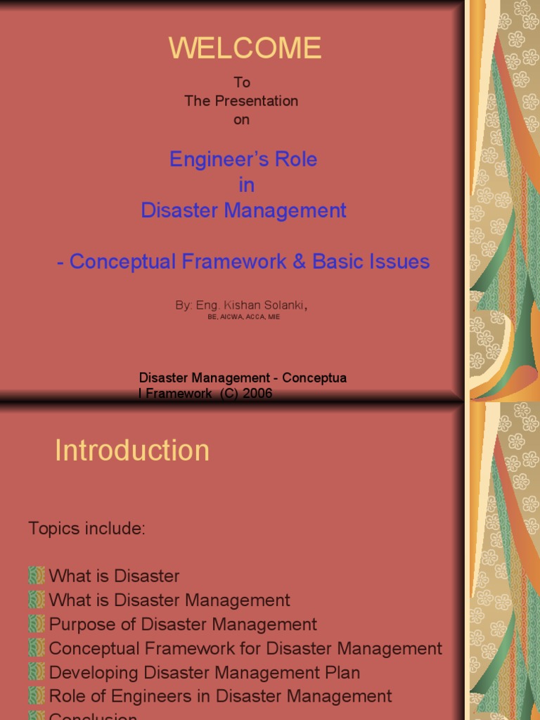 Welcome: Engineer's Role in Disaster Management - Conceptual Framework ...