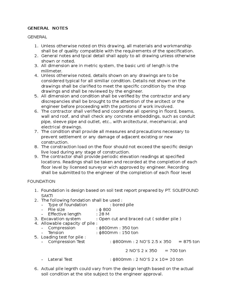 General Notes | PDF | Deep Foundation | Concrete