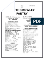 Menu For The South Crowley Pantry 2 0