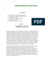 Pláticas Adicionales Sobre La Vida de Iglesia: Contenido