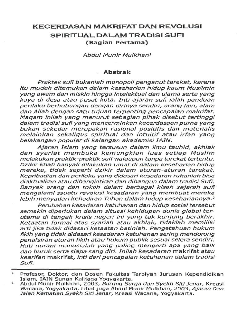 Abdul Munir Mulkhan Kecerdasan Makrifat Dan Revolusi Spiritual Dalam Tradisi Sufi Bagian Pertama