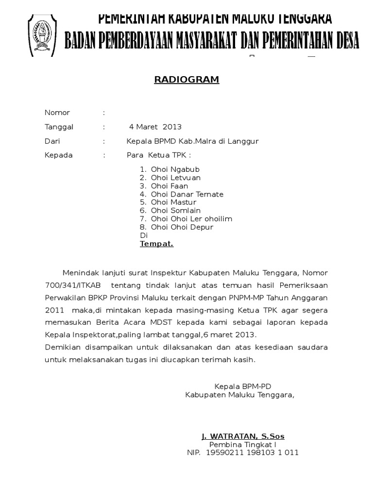 Surat Tindak Lanjut Inspektorat