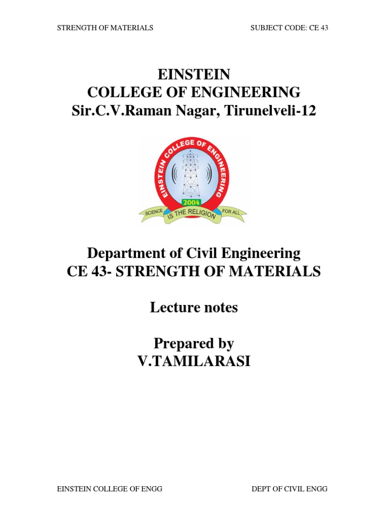 Strength of Materials Notes PDF PDF Bending Stress (Mechanics)