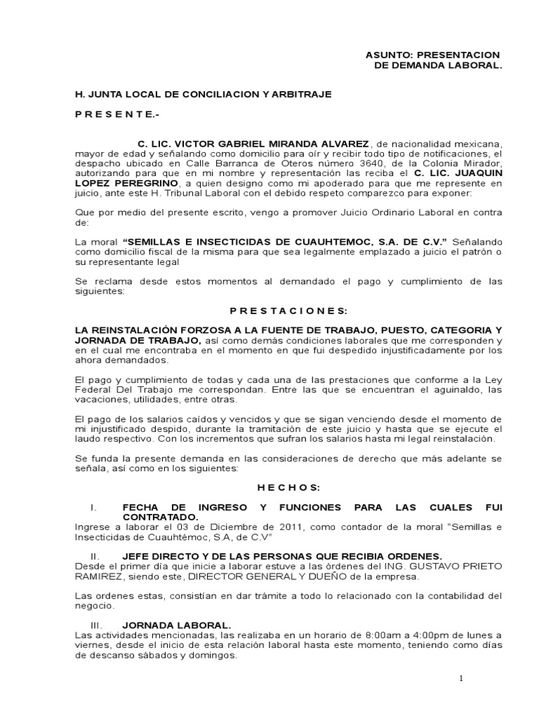 Formato Demanda Laboral Derecho laboral Salario
