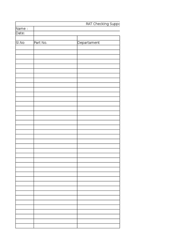 RAT Checking Support Name: Date: SL - No Part No. Departament | PDF ...