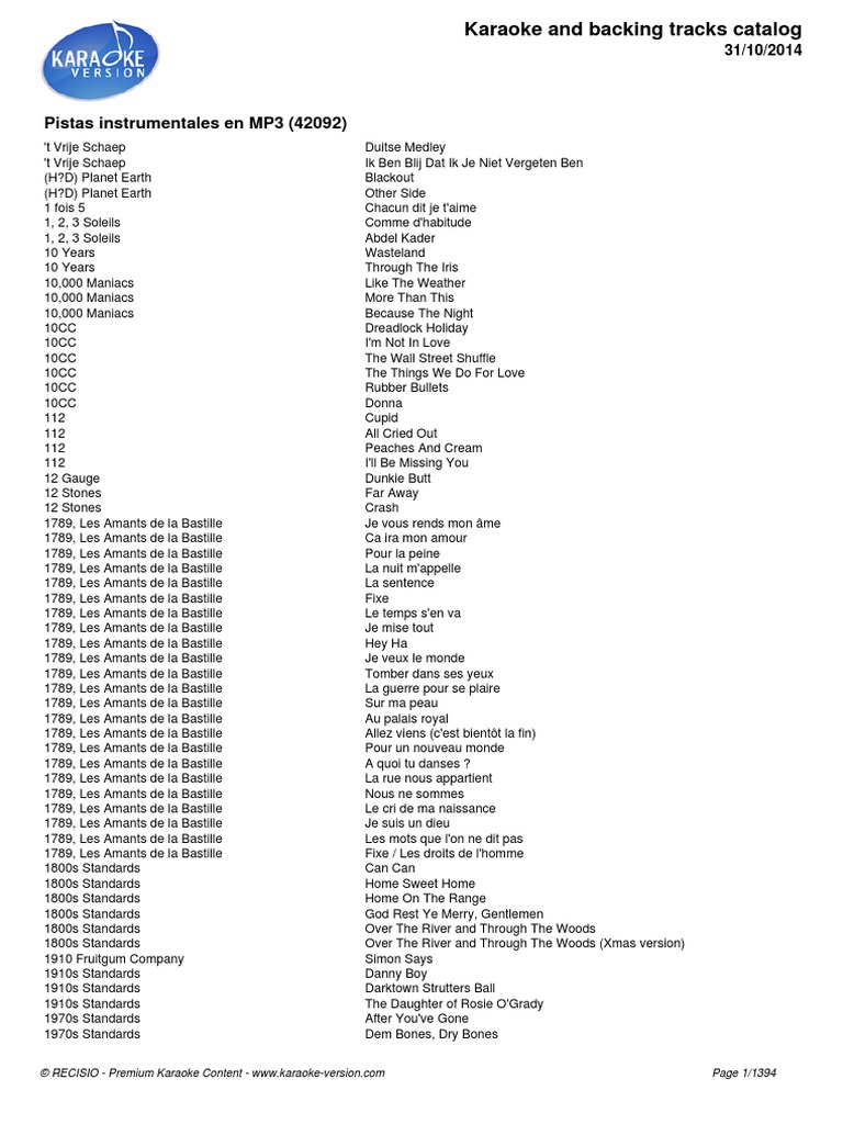 Karaokeversion Catalog