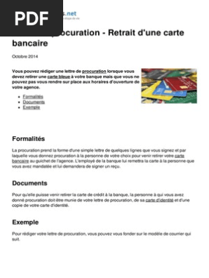 Lettre De Procuration Retrait D Une Carte Bancaire 41444 Nd14yn Pdf