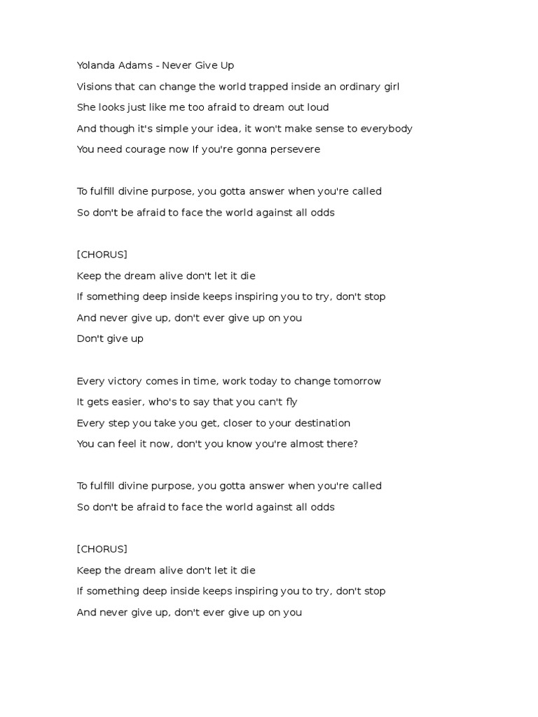 Yolanda Adams Never Give Up Violence