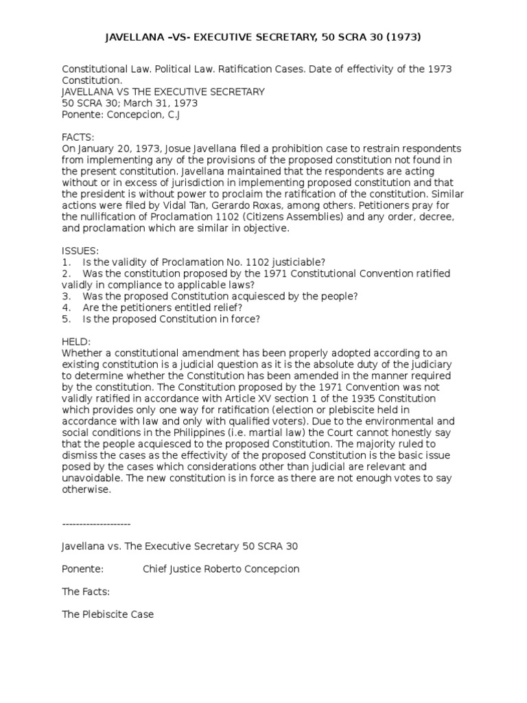 Javellana Vs Executive Secretary, 50 Scra 30 (1973) PDF