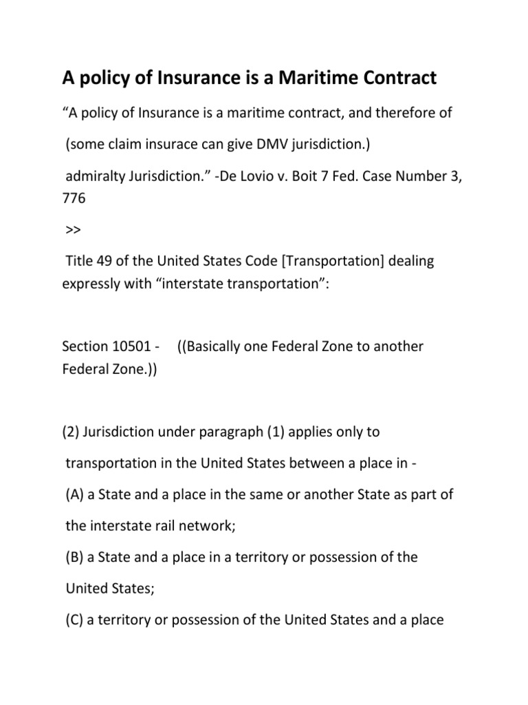 A Policy of Insurance Is A Maritime Contract PDF United States