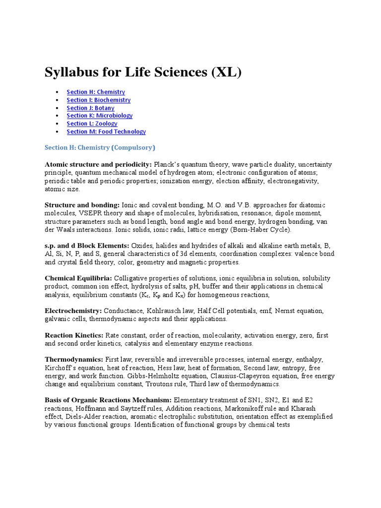 GATE Syllabus Life Sciences | PDF