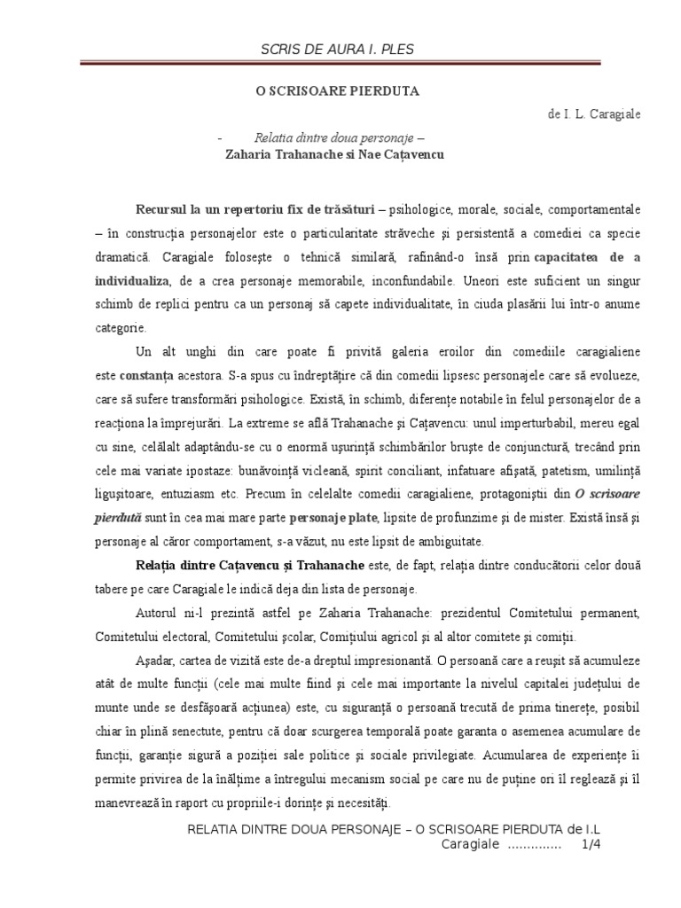 Relatia Dintre Doua Personaje O Scrisoare