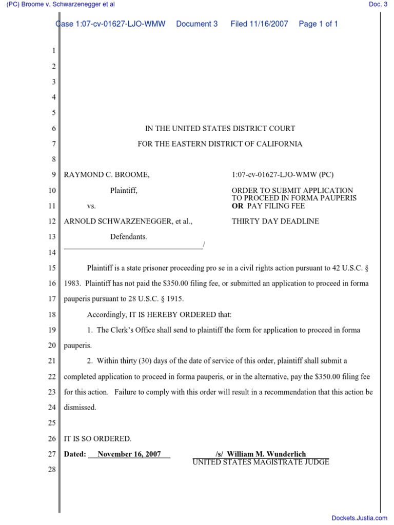 Court Order for In Forma Pauperis Application | PDF