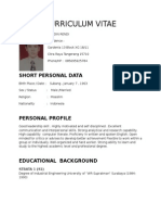 Curriculum Vitae: Short Personal Data