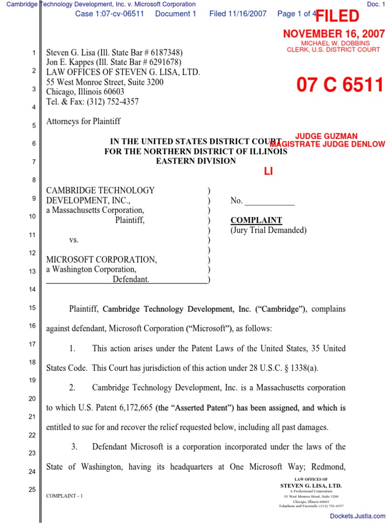 Cambridge Technology Development, Inc. v. Microsoft Corporation