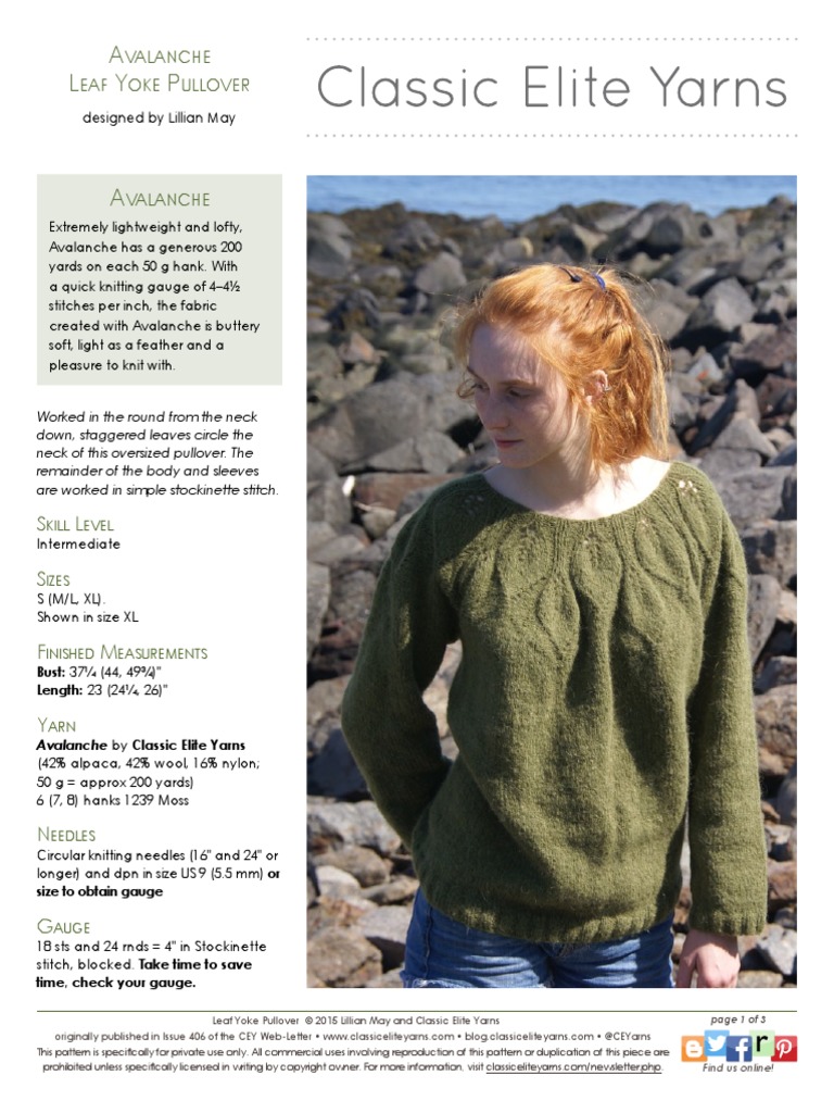 Leaf Yoke Pullover | PDF | Knitting | Gauge (Knitting)