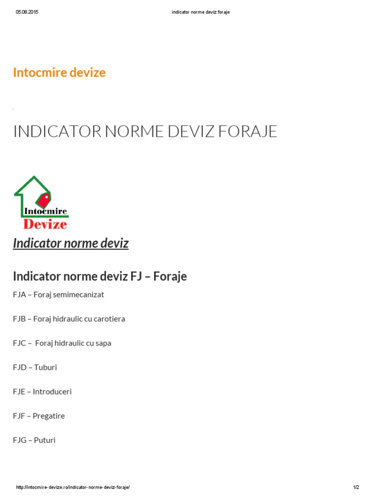 Indicator Norme Deviz Foraje | PDF