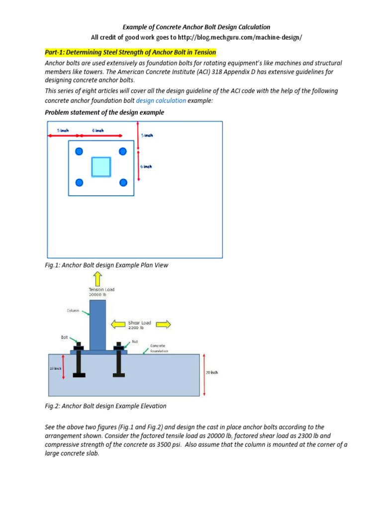 Concrete Anchor Bolt Design Calculation Ultimate Tensile Strength Screw