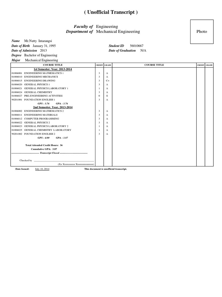 Unofficial Mechanical Engineering Transcript | PDF | Technology ...