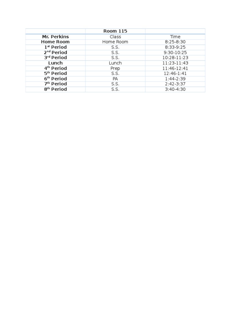 Mr. Perkins' Class Schedule | PDF | Language Arts & Discipline