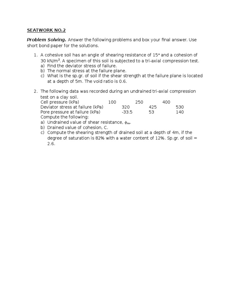 Problem Solving. Answer The Following Problems and Box Your Final ...