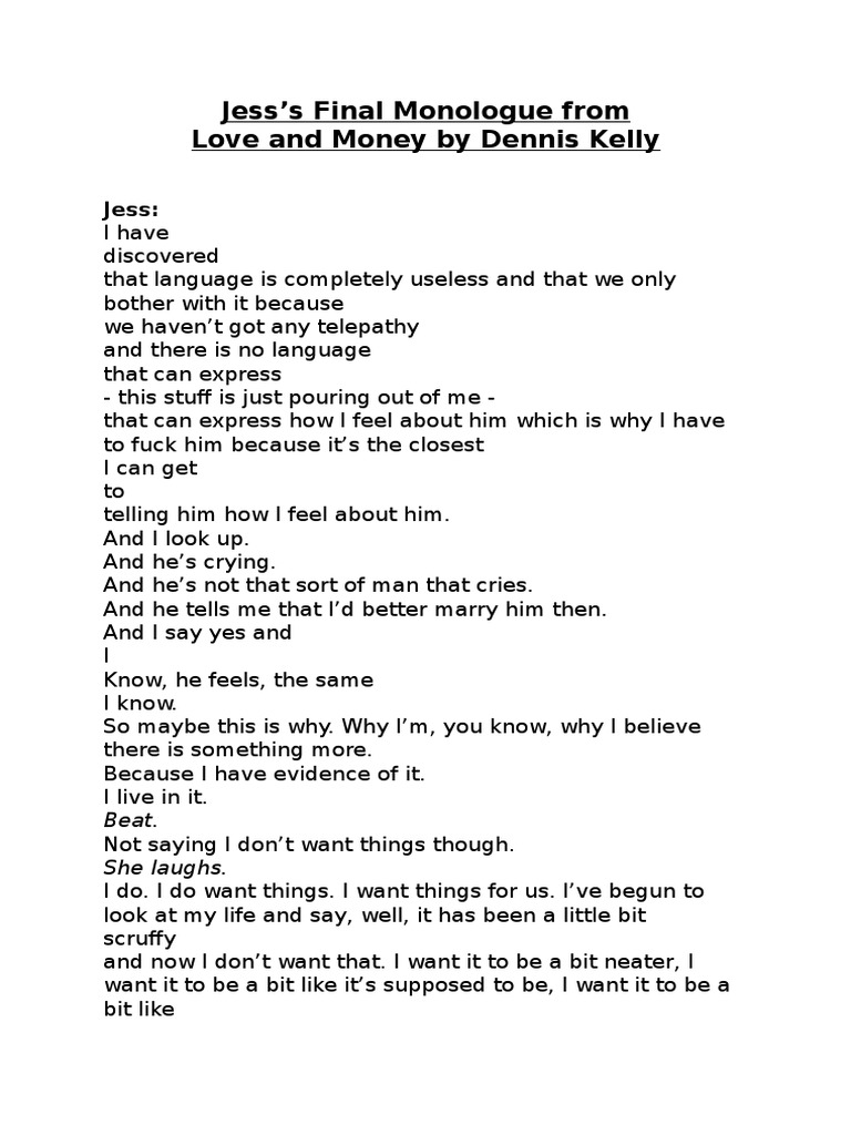 Jess's End Monologue Love and Money PDF