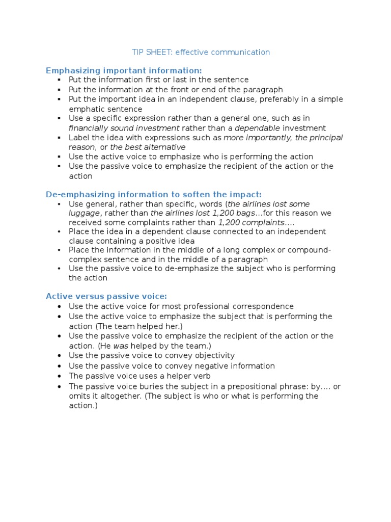 Emphasizing Key Information in Communication | PDF | Sentence ...