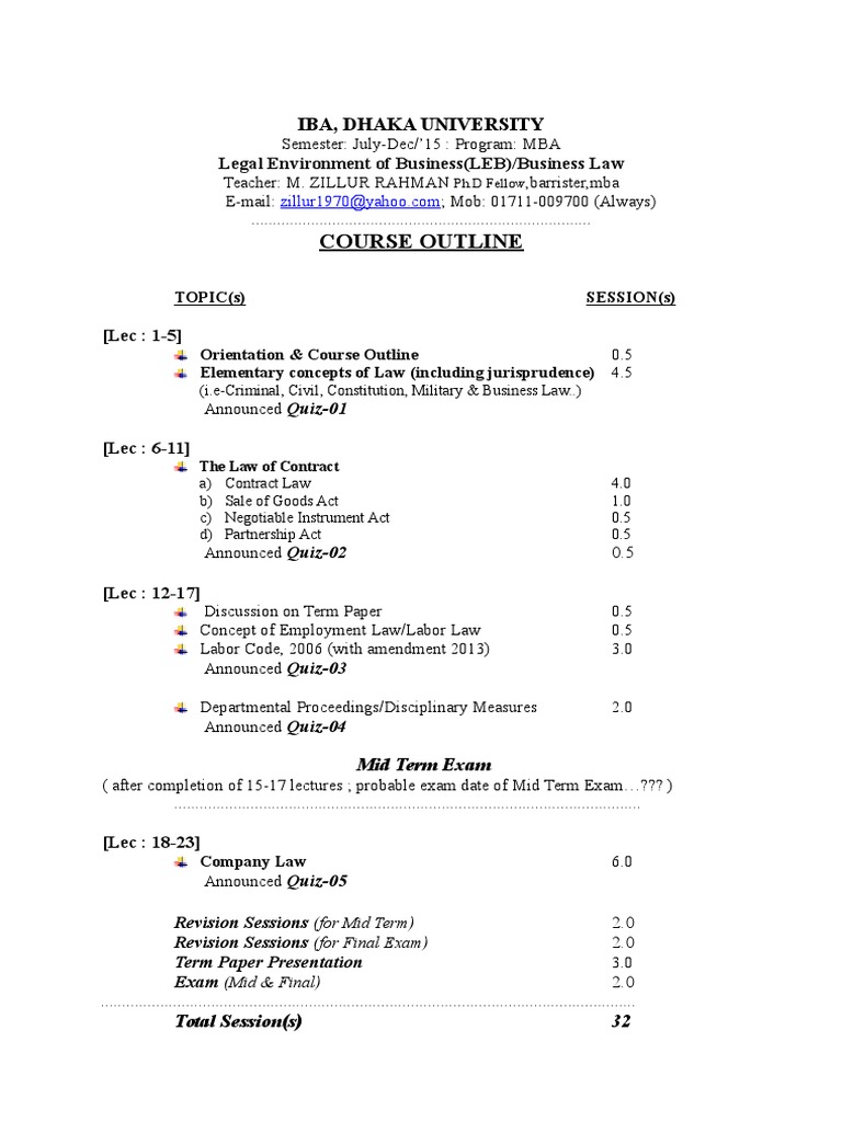 LEB Course Outline for MBA Program | PDF