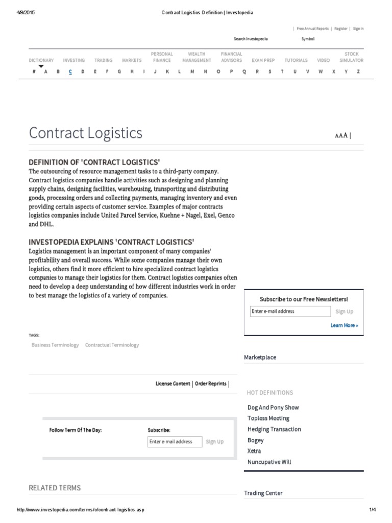 Contract Logistics Definition - Investopedia | PDF | Logistics | Inventory