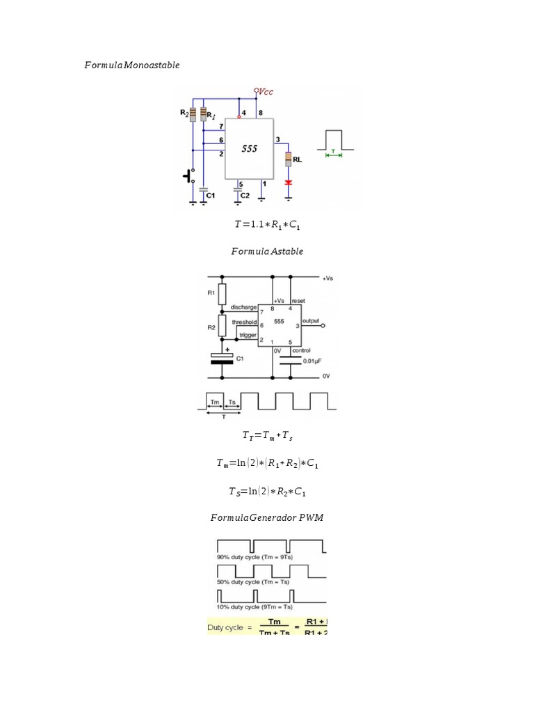Monoastable and Astable Circuit Formulas | PDF