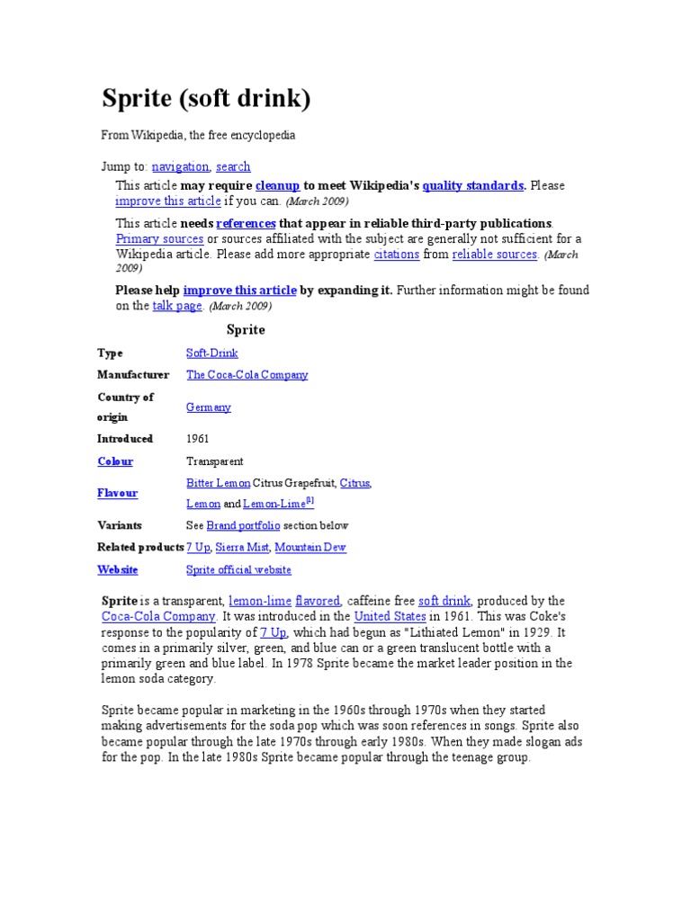 History of Sprite | PDF | Soft Drink | Non Alcoholic Drinks