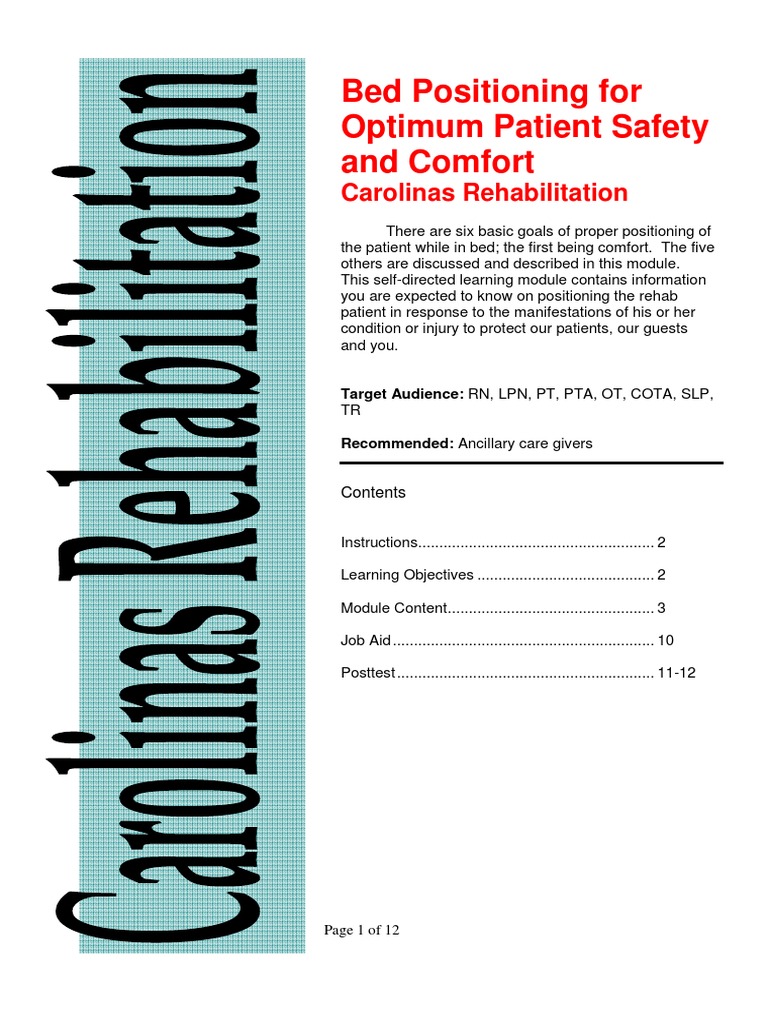 Bed Positioning For Optimum Patient Safety and Support - MODULE | PDF ...