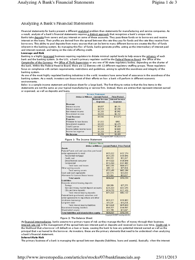 Analyzing a Bank sAnalyzing A Bank s Financial Statements