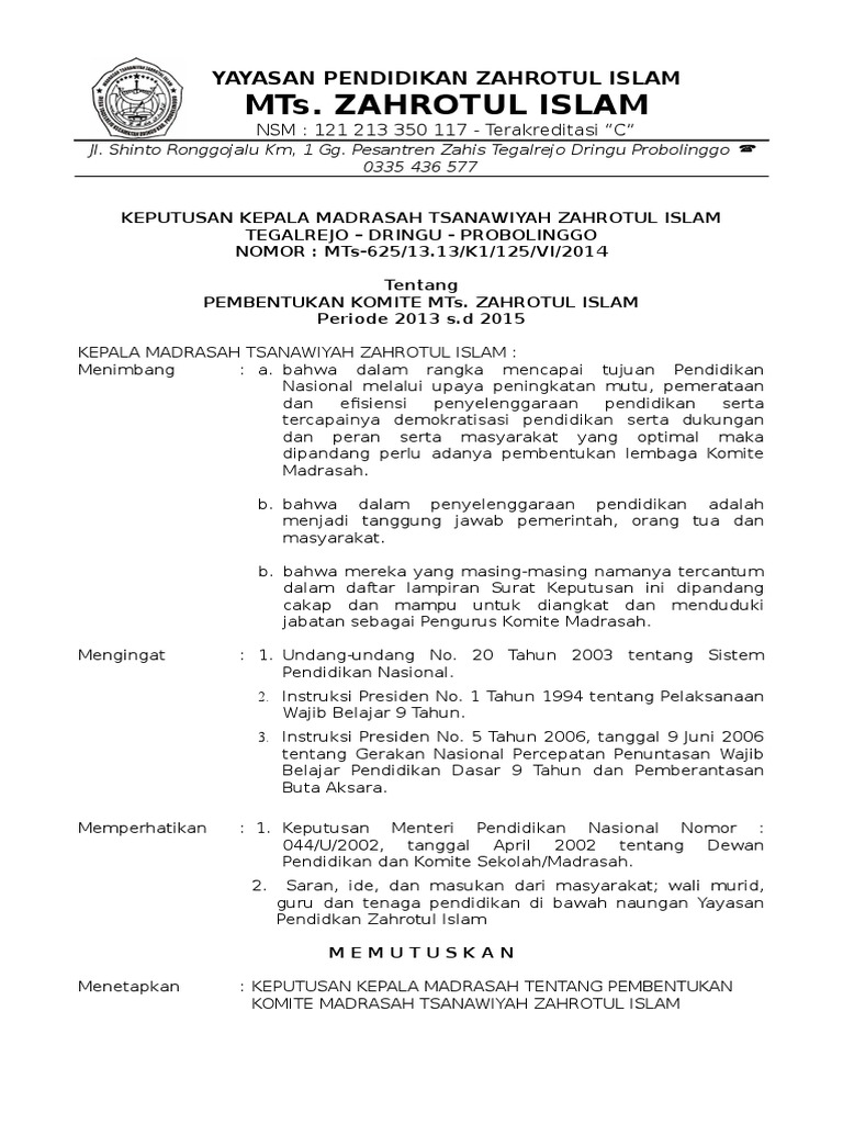 Sk Pengangkatan Ketua Komite