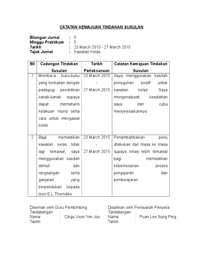 Catatan Kemajuan Tindakan Susulan Pdf