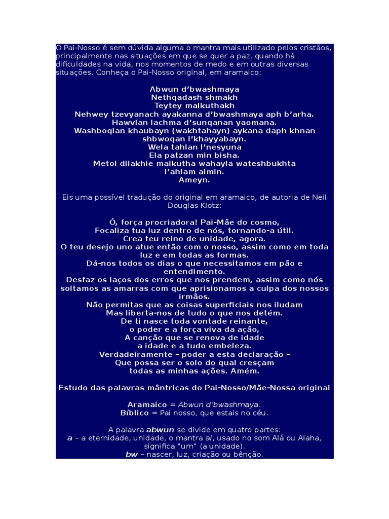 O Pai Nosso Aramaico PDF Oração