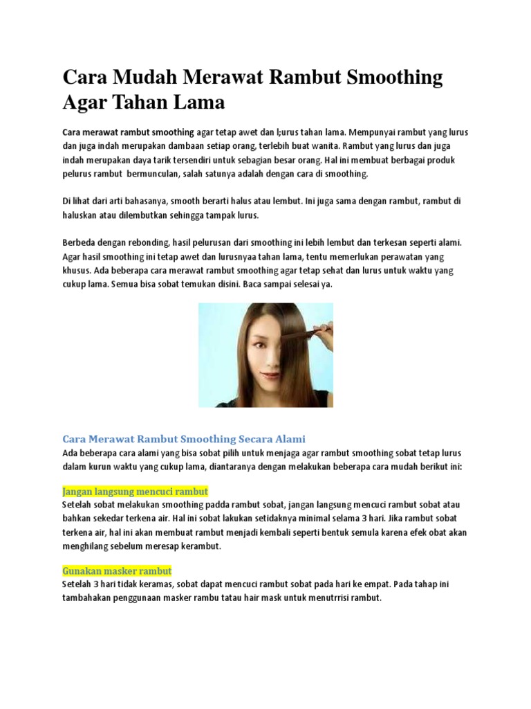 Cara Merawat Rambut Yang Dismoothing Agar Tetap Lurus - Berbagi Rawat