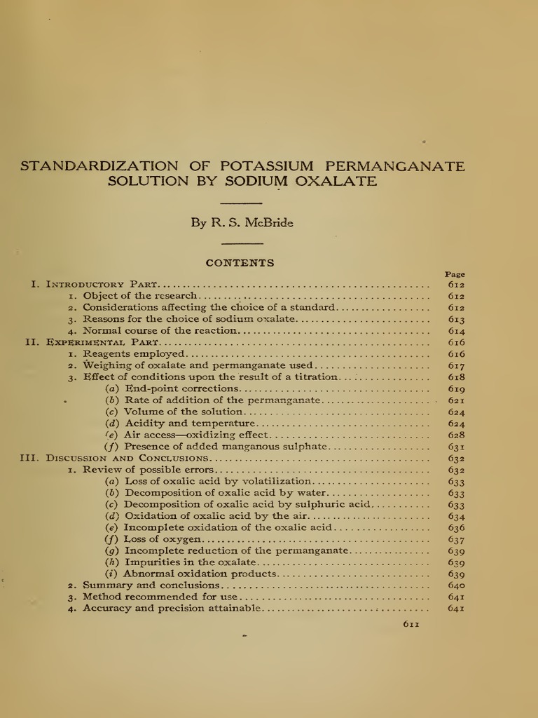 Standardization of KMnO4 Solution by Na2C2O4 PDF Titration Chemistry