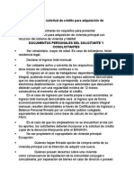 Requisitos Para La Solicitud de Crédito Para Adquisición de Vivienda