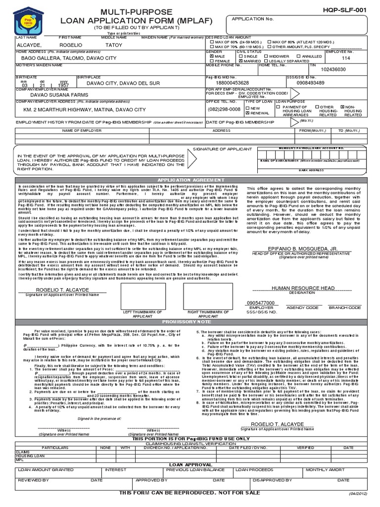 HDMF Mplaf-Stl Sample | PDF | Loans | Cheque