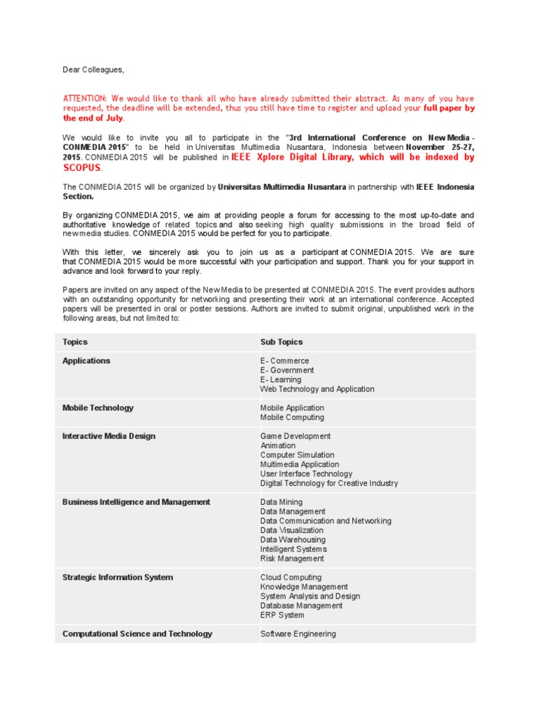 CONMEDIA 2015 Call for Papers | PDF | New Media | Multimedia
