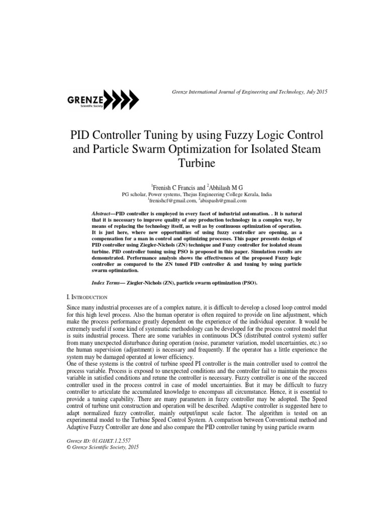 PID Controller Tuning by Using Fuzzy Logic Control and Particle Swarm ...
