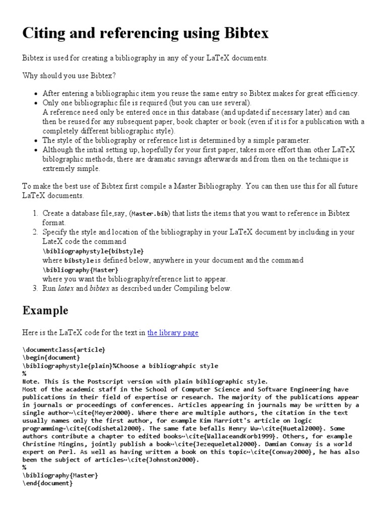 Citing and Referencing Using Bibtex Bibliography Citation