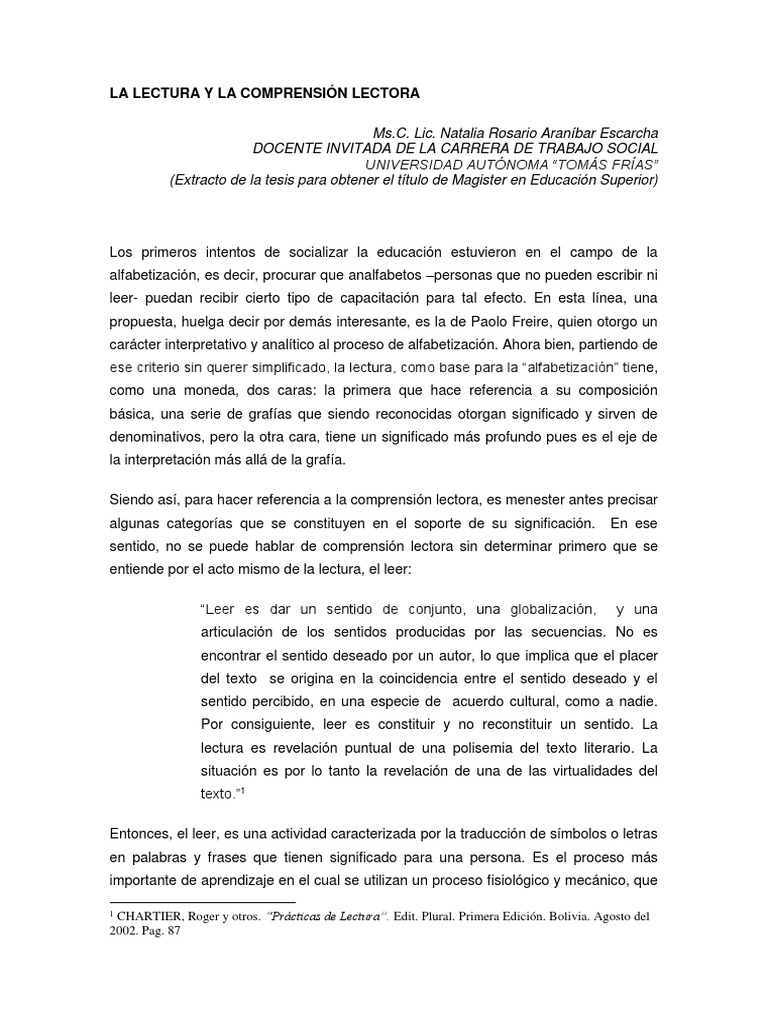 Comprensión Lectora: Proceso y Significado | PDF | Lectura (proceso ...